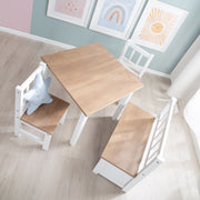 Children's Seating Set 'Woody' - 2 Chairs & 1 Table - White Lacquered - Wood Decor