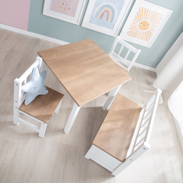 Kindersitzgruppe \'Woody\' - 2 Stühle & 1 Tisch - Weiß lackiert - Holzde –  roba | Kindersitzgruppen