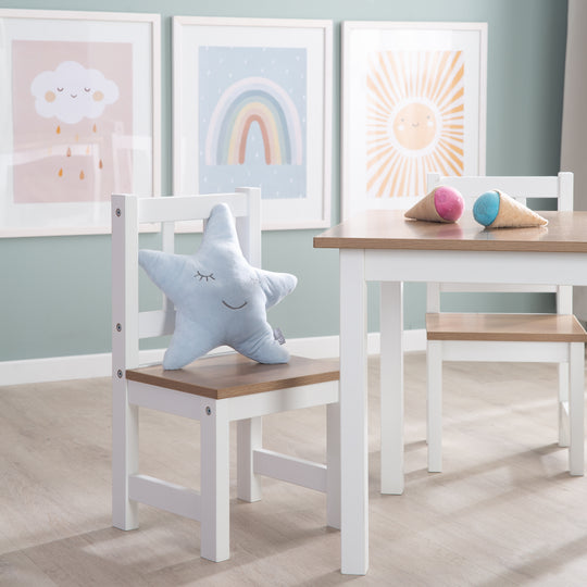 Ensemble de sièges 'Woody' - 2 chaises + table - Laqué blanc - Décor bois