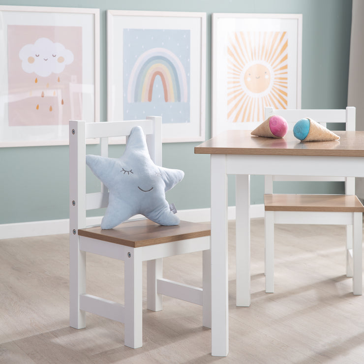 Ensemble de sièges pour enfants "Woody" - 2 Chaises & 1 Table - Laqué blanc - Décor bois