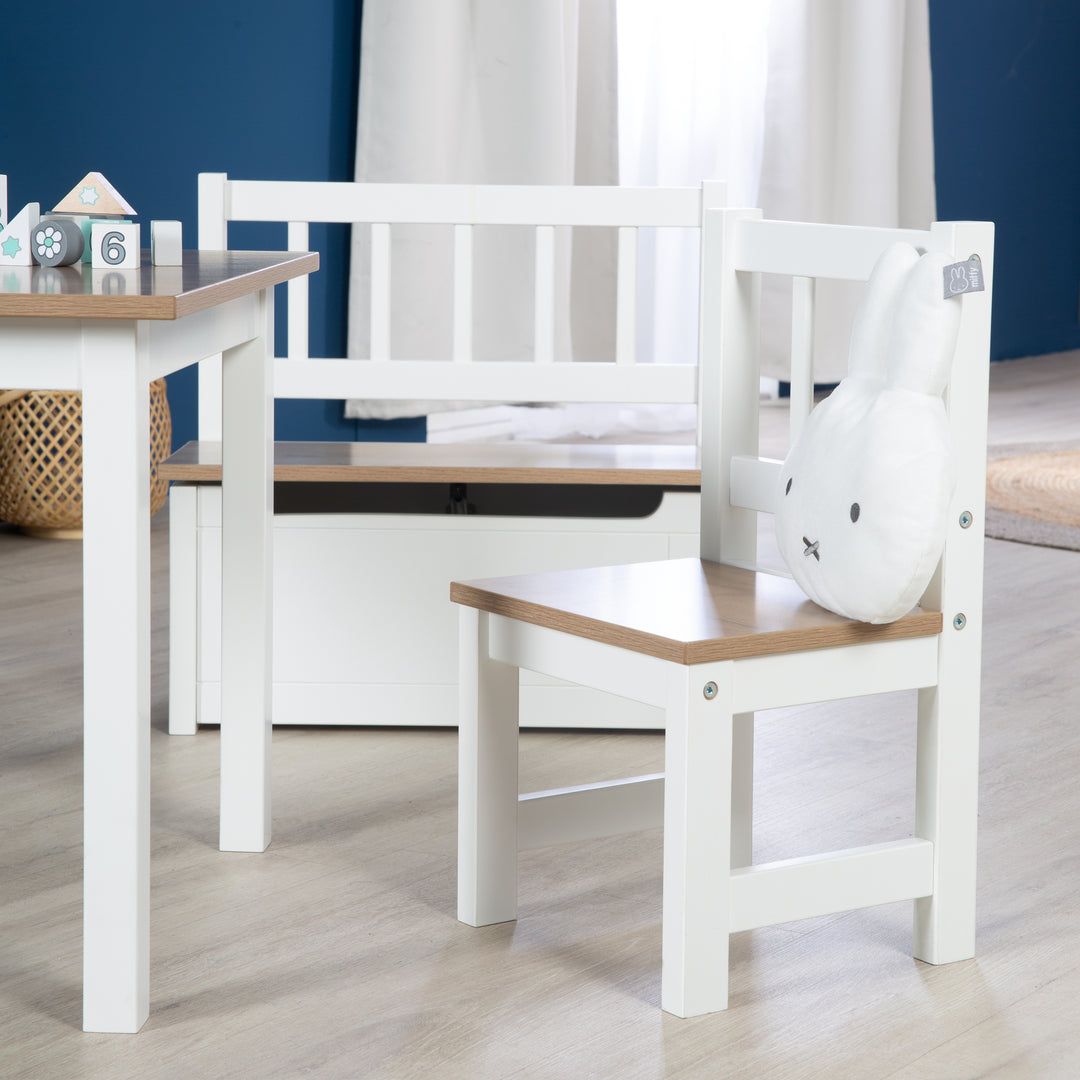 Ensemble de sièges 'Woody' - 2 chaises + table - Laqué blanc - Décor bois