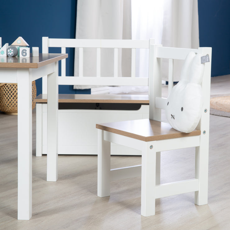 Ensemble de sièges pour enfants "Woody" - 2 Chaises & 1 Table - Laqué blanc - Décor bois