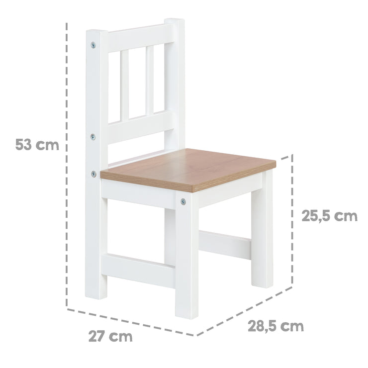 Ensemble de sièges pour enfants "Woody" - 2 Chaises & 1 Table - Laqué blanc - Décor bois