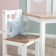 Ensemble de sièges pour enfants "Woody" - 2 Chaises & 1 Table - Laqué blanc - Décor bois