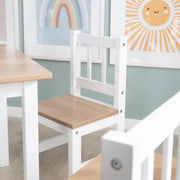 Set di sedute per bambini "Woody" - 2 sedie e 1 tavolo - Laccato bianco - Decorazione in legno