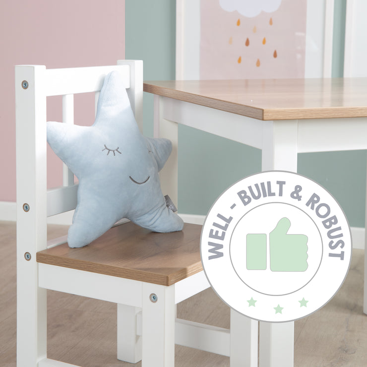 Ensemble de sièges pour enfants "Woody" - 2 Chaises & 1 Table - Laqué blanc - Décor bois