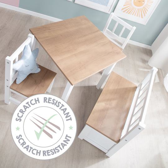 Ensemble de sièges 'Woody' - 2 chaises + table - Laqué blanc - Décor bois