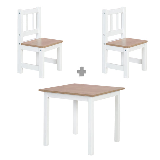 Ensemble de sièges 'Woody' - 2 chaises + table - Laqué blanc - Décor bois