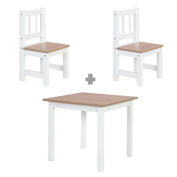 Juego de sillas para niños "Woody" - 2 Sillas y 1 mesa - Lacado blanco - Wood decor