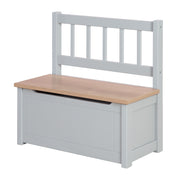 Banc et coffre pour enfants "Woody" - Coffre à jouets en bois naturel/gris - Frein de couvercle inclus