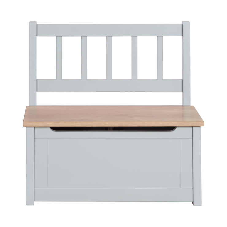 Banc et coffre pour enfants "Woody" - Coffre à jouets en bois naturel/gris - Frein de couvercle inclus