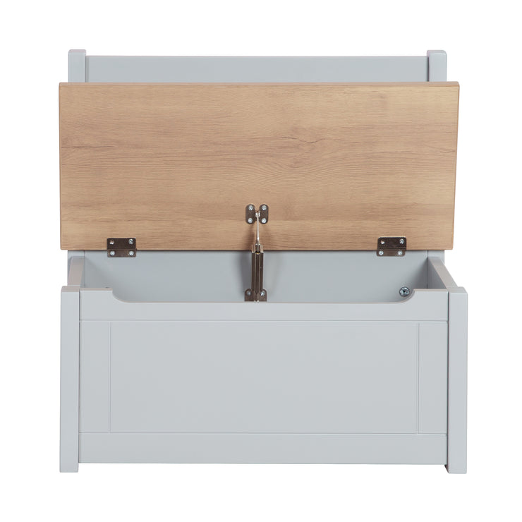 Kindertruhenbank 'Woody' - Spielzeugtruhe in Holz natur/taupe - inkl. Deckelbremse