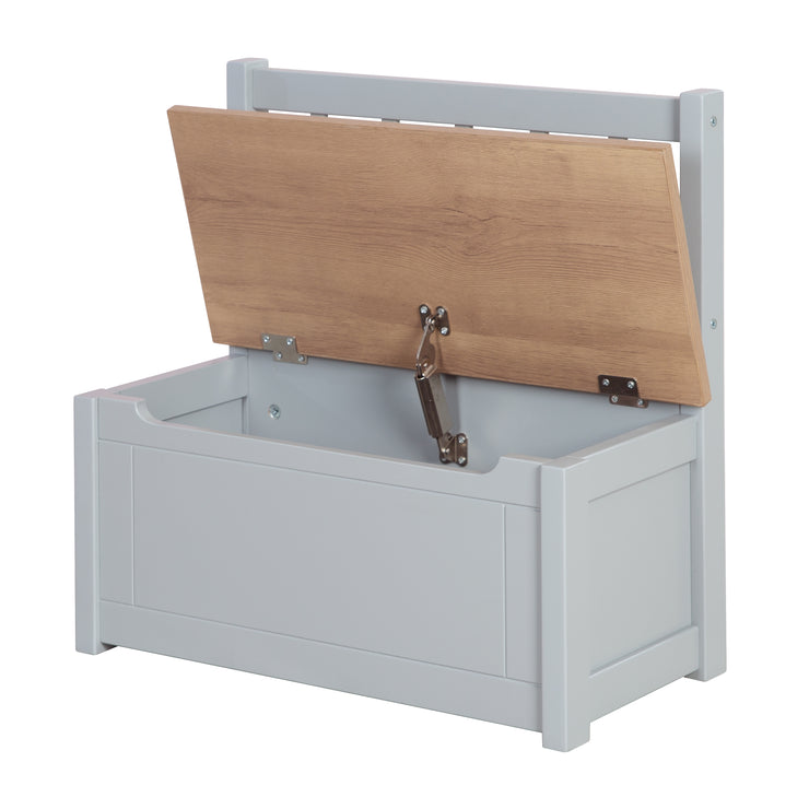 Kindertruhenbank 'Woody' - Spielzeugtruhe in Holz natur/taupe - inkl. Deckelbremse