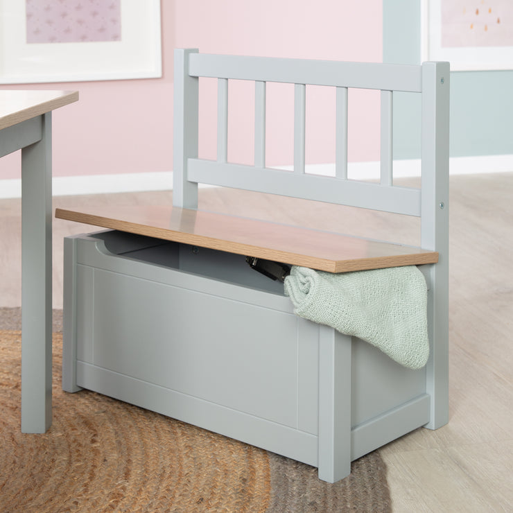 Kindertruhenbank 'Woody' - Spielzeugtruhe in Holz natur/taupe - inkl. Deckelbremse