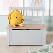 Banc et coffre pour enfants "Woody" - Coffre à jouets en bois naturel/gris - Frein de couvercle inclus