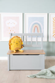 Children's chest bench 'Woody' - Toy chest in wood natural/grey - incl. lid brake