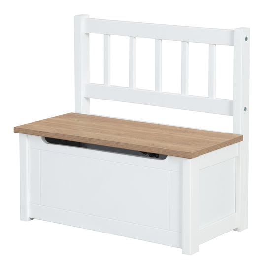 Cassapanca per bambini 'Woody' - cassapanca per giocattoli in legno naturale/bianco - incl. freno del coperchio