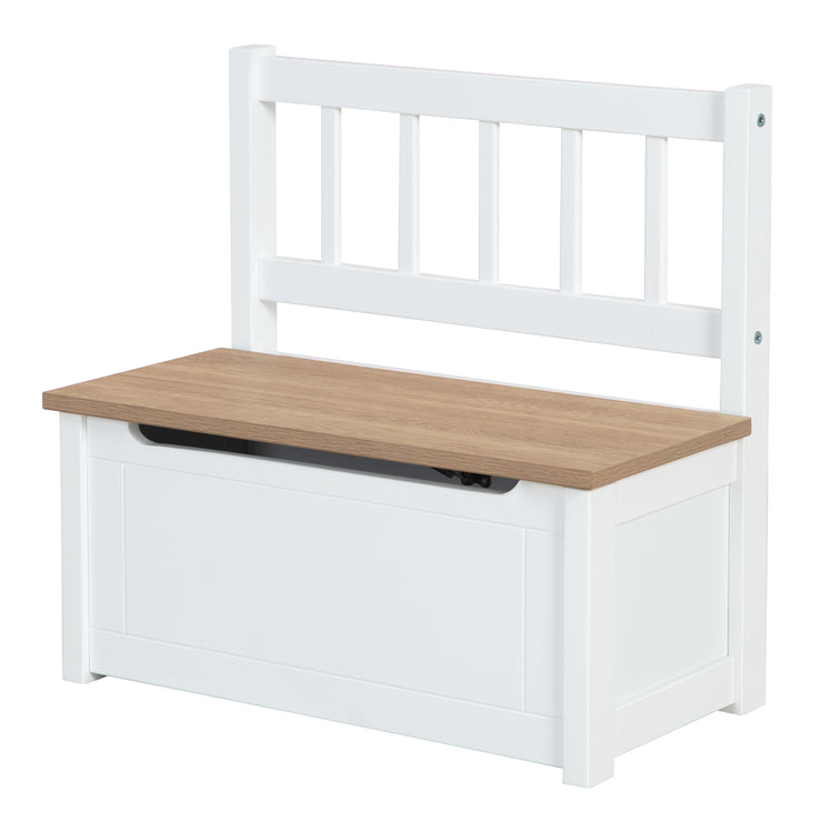 Children's chest bench 'Woody' - Toy chest in wood natural/white - incl. lid brake