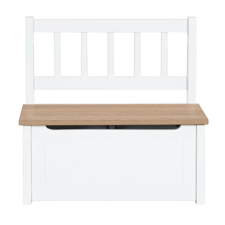 Banc et coffre pour enfants "Woody" - Coffre à jouets en bois naturel/blanc - Frein de couvercle inclus