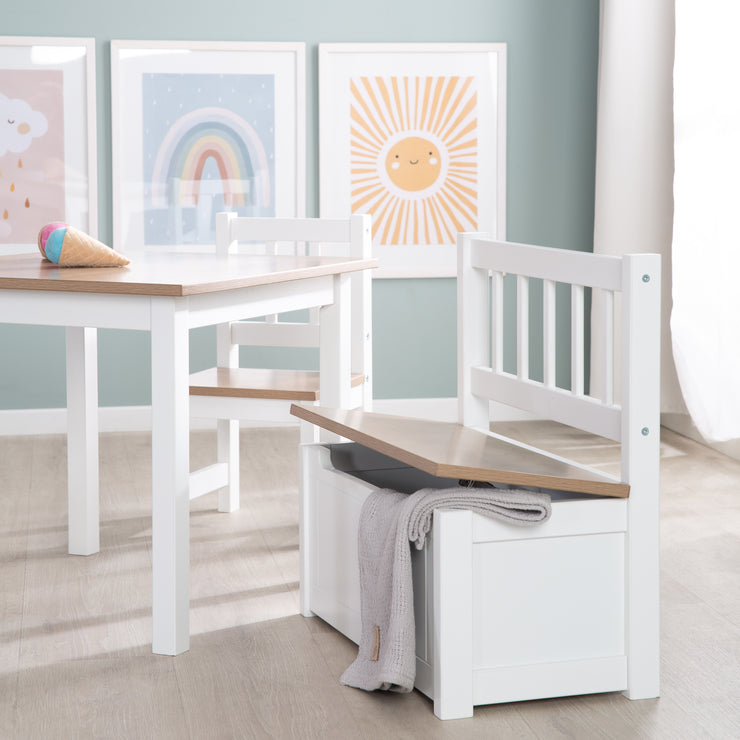 Banque de poitrine pour enfants «Woody» - coffre jouet en bois nature / blanc - y compris le frein au couvercle