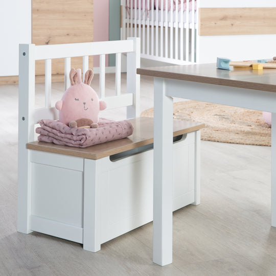 Cassapanca per bambini 'Woody' - cassapanca per giocattoli in legno naturale/bianco - incl. freno del coperchio