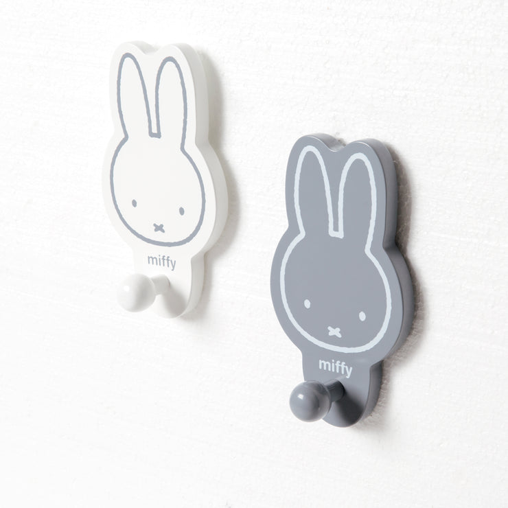 Ganchos de pared 'miffy®', juego de 2, armario y decoración para habitaciones de bebés y niños, gris / blanco