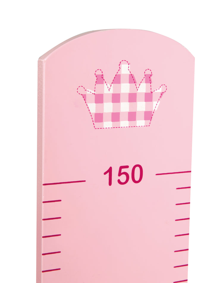 Messlatte 'Krone' mit märchenhaftem Motiv, Skala bis 150 cm für Kinder, Holz, rosa lackiert