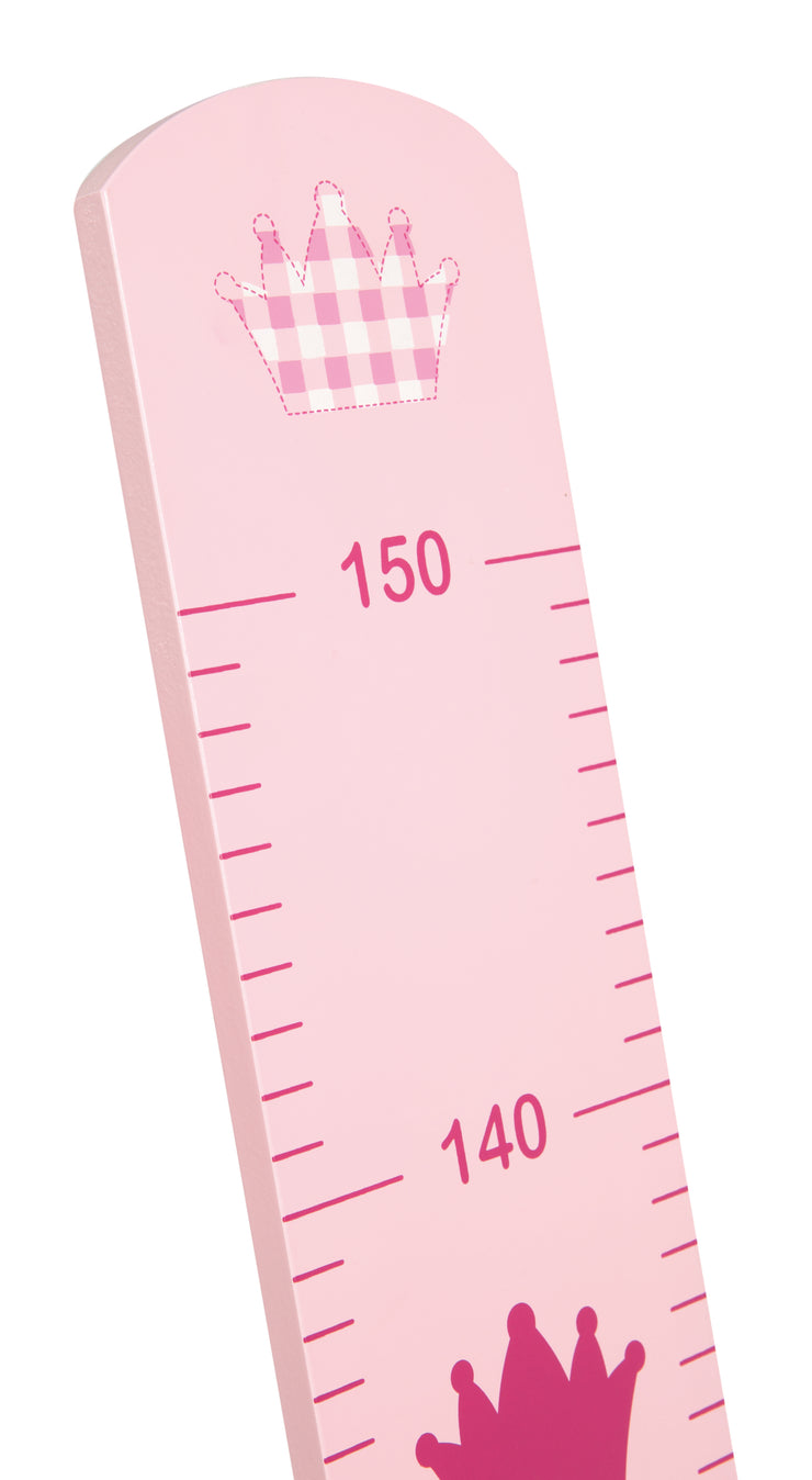 Messlatte 'Krone' mit märchenhaftem Motiv, Skala bis 150 cm für Kinder, Holz, rosa lackiert