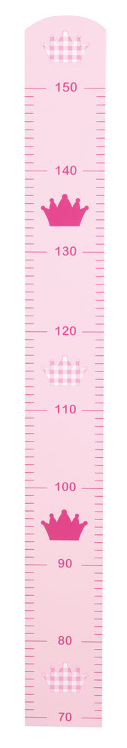 Messlatte 'Krone' mit märchenhaftem Motiv, Skala bis 150 cm für Kinder, Holz, rosa lackiert