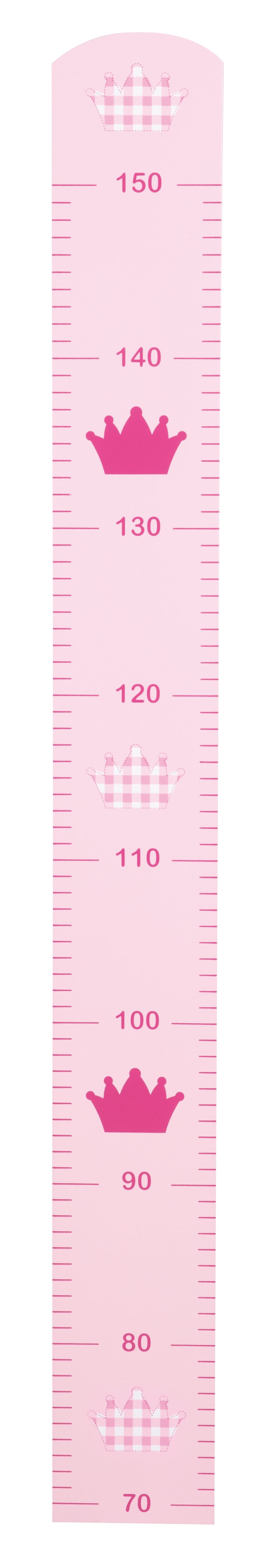 Messlatte 'Krone' mit märchenhaftem Motiv, Skala bis 150 cm für Kinder, Holz, rosa lackiert