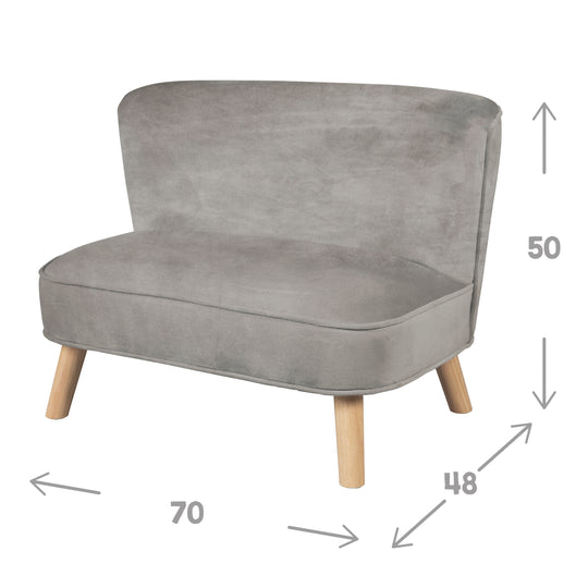 Kindersofa 'Lil Sofa', bequeme Kindercouch, stabile Holzfüße, Samtstoff grau