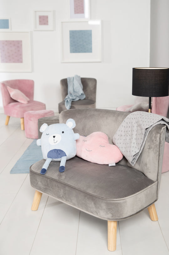 Kindersofa 'Lil Sofa', bequeme Kindercouch, stabile Holzfüße, Samtstoff grau