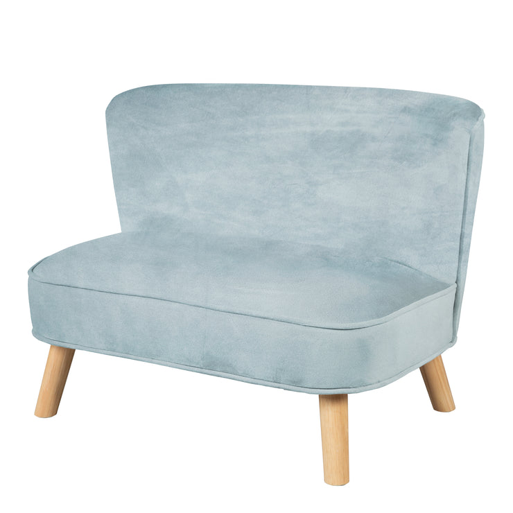 Children's sofa 'Lil sofa', comfortable children's couch with stable wooden feet and velvet in Sky/light blue