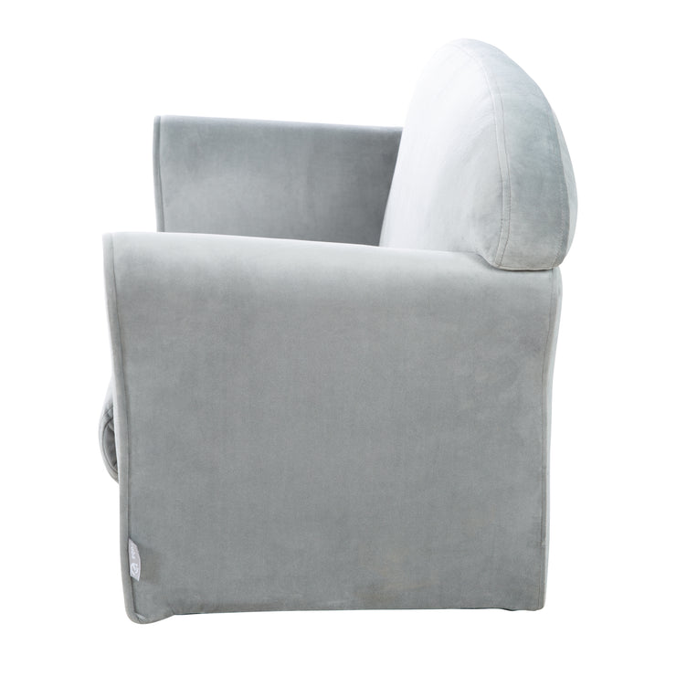 Sofá infantil 'Lil Sofa' cubierto con apoyabrazos, cómodo sofá para niños con tejido de terciopelo gris plateado