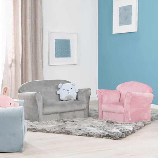Kindersofa 'Lil Sofa' mit Armlehnen, bequeme Kindercouch mit silbergrauem Samtstoff bezogen