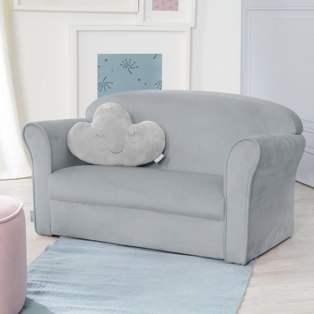 Kindersofa 'Lil Sofa' mit Armlehnen, bequeme Kindercouch mit silbergrauem Samtstoff bezogen