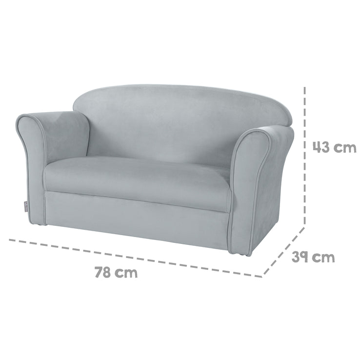 Sofá infantil 'Lil Sofa' cubierto con apoyabrazos, cómodo sofá para niños con tejido de terciopelo gris plateado