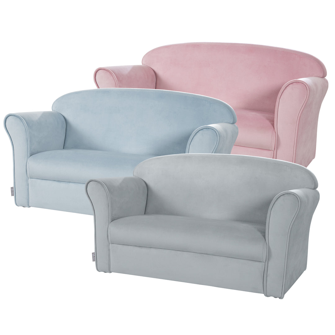 Kindersofa 'Lil Sofa' mit Armlehnen, bequeme Kindercouch mit silbergrauem Samtstoff bezogen