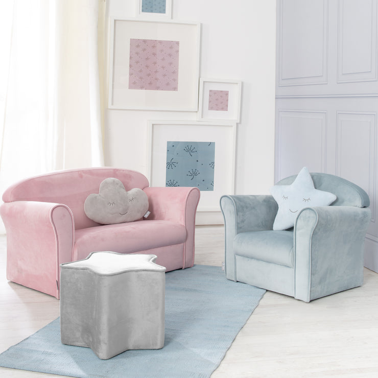 Kindersofa 'Lil Sofa' mit Armlehnen, bequeme Kindercouch mit rosa Samtstoff bezogen