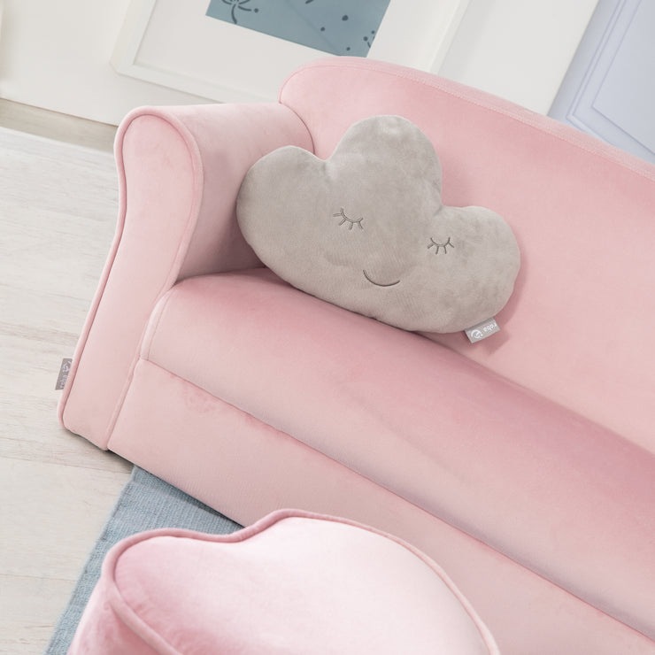 Sofá infantil 'Lil Sofa' cubierto con apoyabrazos, cómodo sofá para niños con tejido de terciopelo rosa