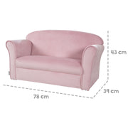 Sofá infantil 'Lil Sofa' cubierto con apoyabrazos, cómodo sofá para niños con tejido de terciopelo rosa