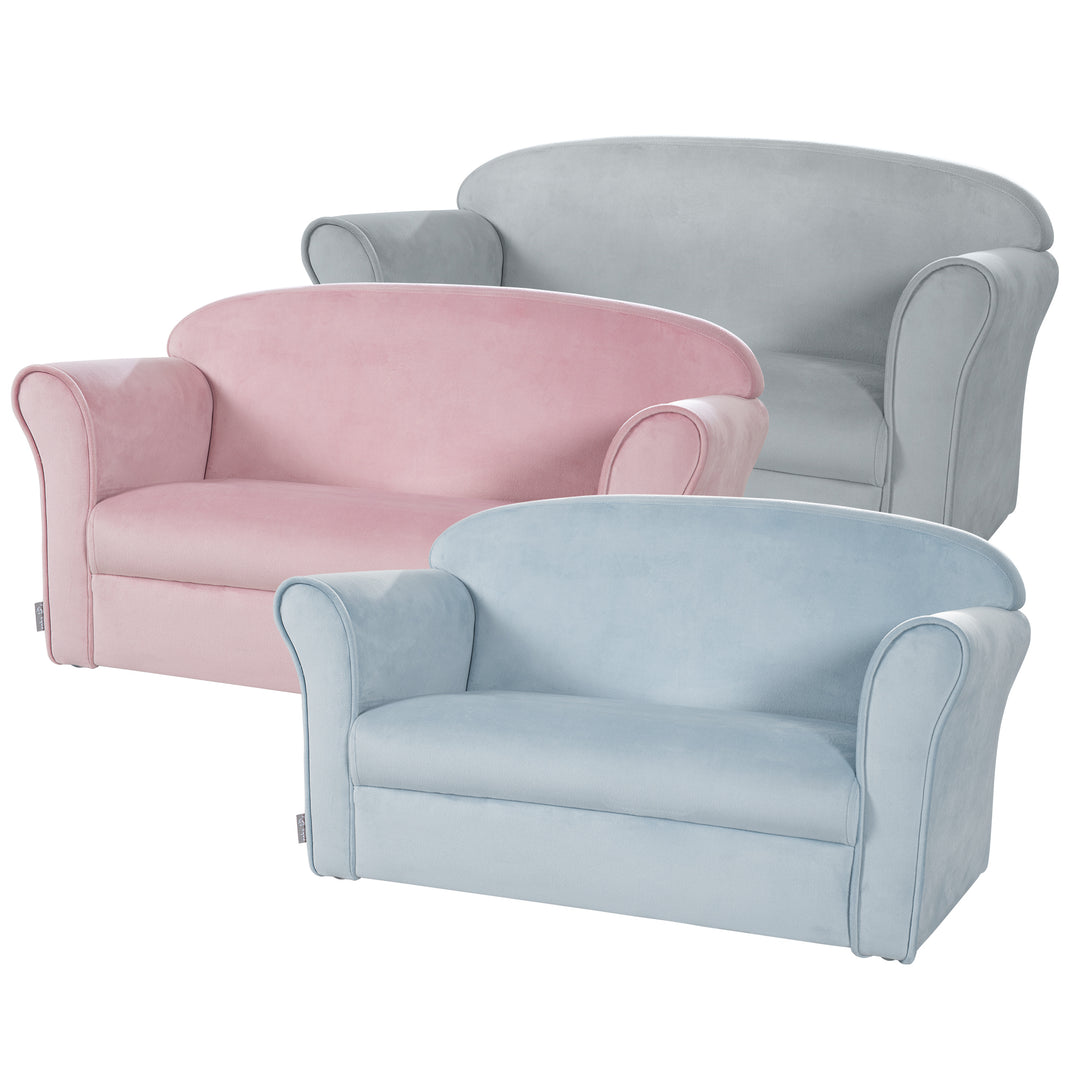 Sofá infantil 'Lil Sofa' con reposabrazos, cómodo con terciopelo azul claro