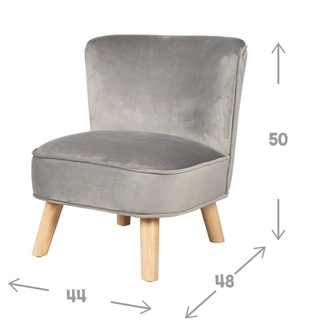Poltroncina per bambini 'Lil Sofa', comoda poltrona con piedi in legno massello e rivestimento in velluto grigio