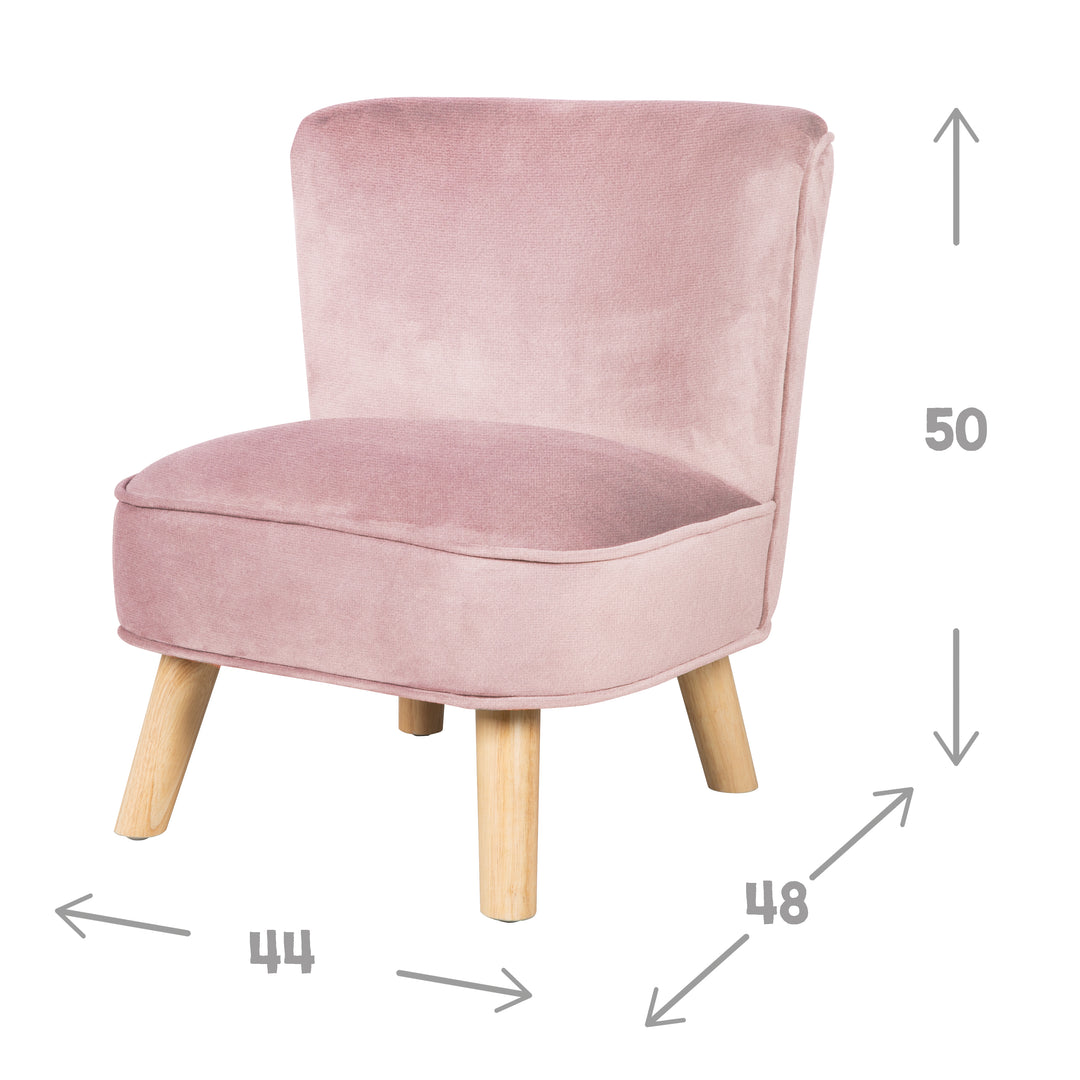 Poltroncina per bambini 'Lil Sofa', comoda poltrona con piedi in legno massello e rivestimento in velluto color malva