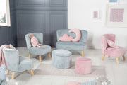 Kindersessel 'Lil Sofa', bequemer Sessel mit stabilen Holzfüßen und Samtstoff in Sky/Hellblau
