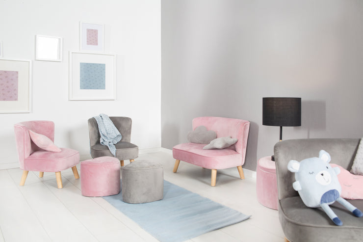 Child armchair 'Lil sofa', comfortable armchair with stable wooden feet and velvet in Sky/light blue