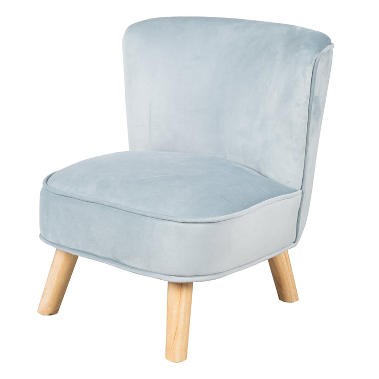Child armchair 'Lil sofa', comfortable armchair with stable wooden feet and velvet in Sky/light blue