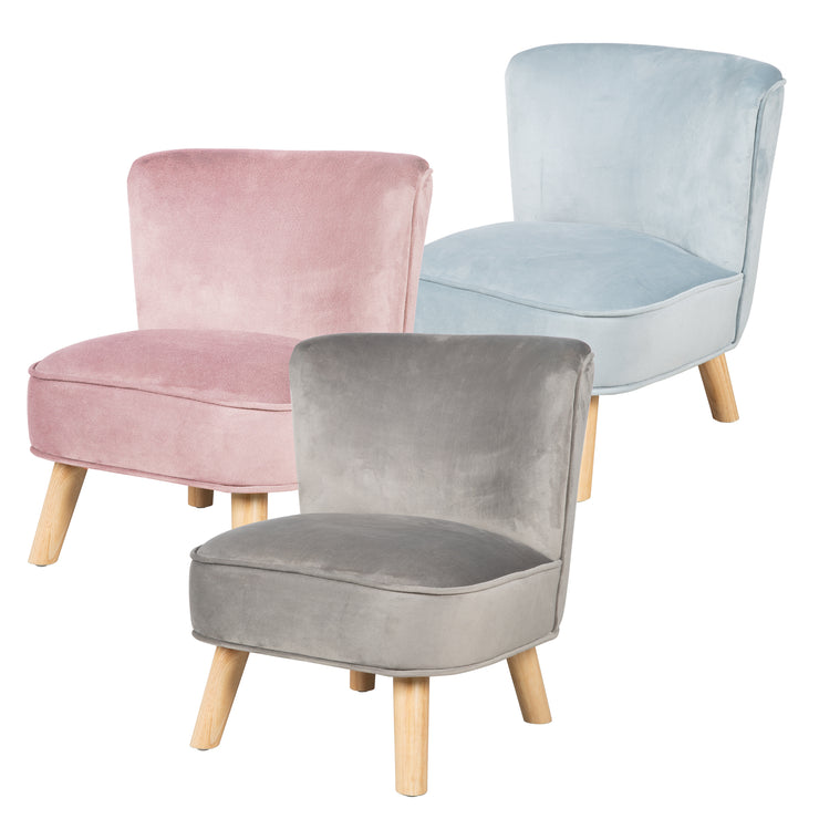 Child armchair 'Lil sofa', comfortable armchair with stable wooden feet and velvet in Sky/light blue