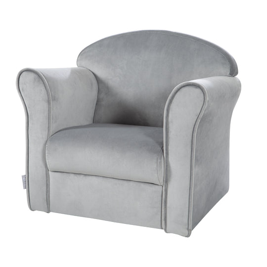 Poltroncina per bambini 'Lil Sofa' con braccioli, comoda mini poltrona rivestita in velluto color grigio argento