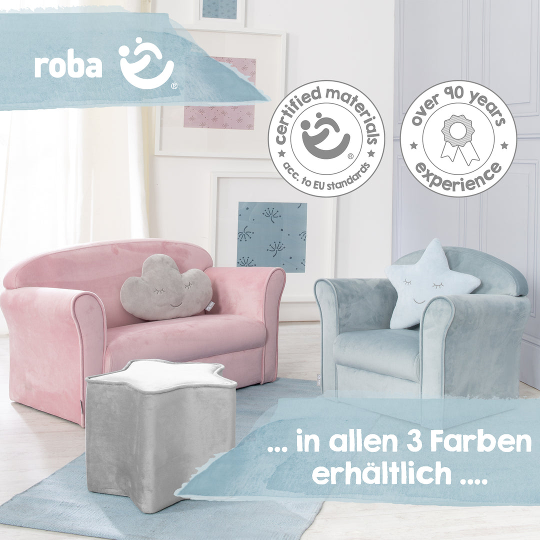 Poltroncina per bambini 'Lil Sofa' con braccioli, comoda mini poltrona rivestita in velluto color grigio argento